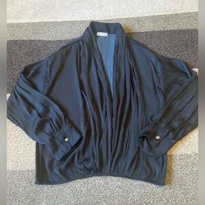 Free People Intimately Surplice Wrap Blouse S | Black Satin Long Sleeve Boho Top